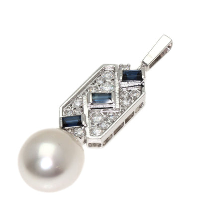 MIKIMOTO Pearl Pearl Sapphire Diamond Pendant top K14 White Gold Ladies [Used]