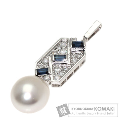 MIKIMOTO Pearl Pearl Sapphire Diamond Pendant top K14 White Gold Ladies [Used]