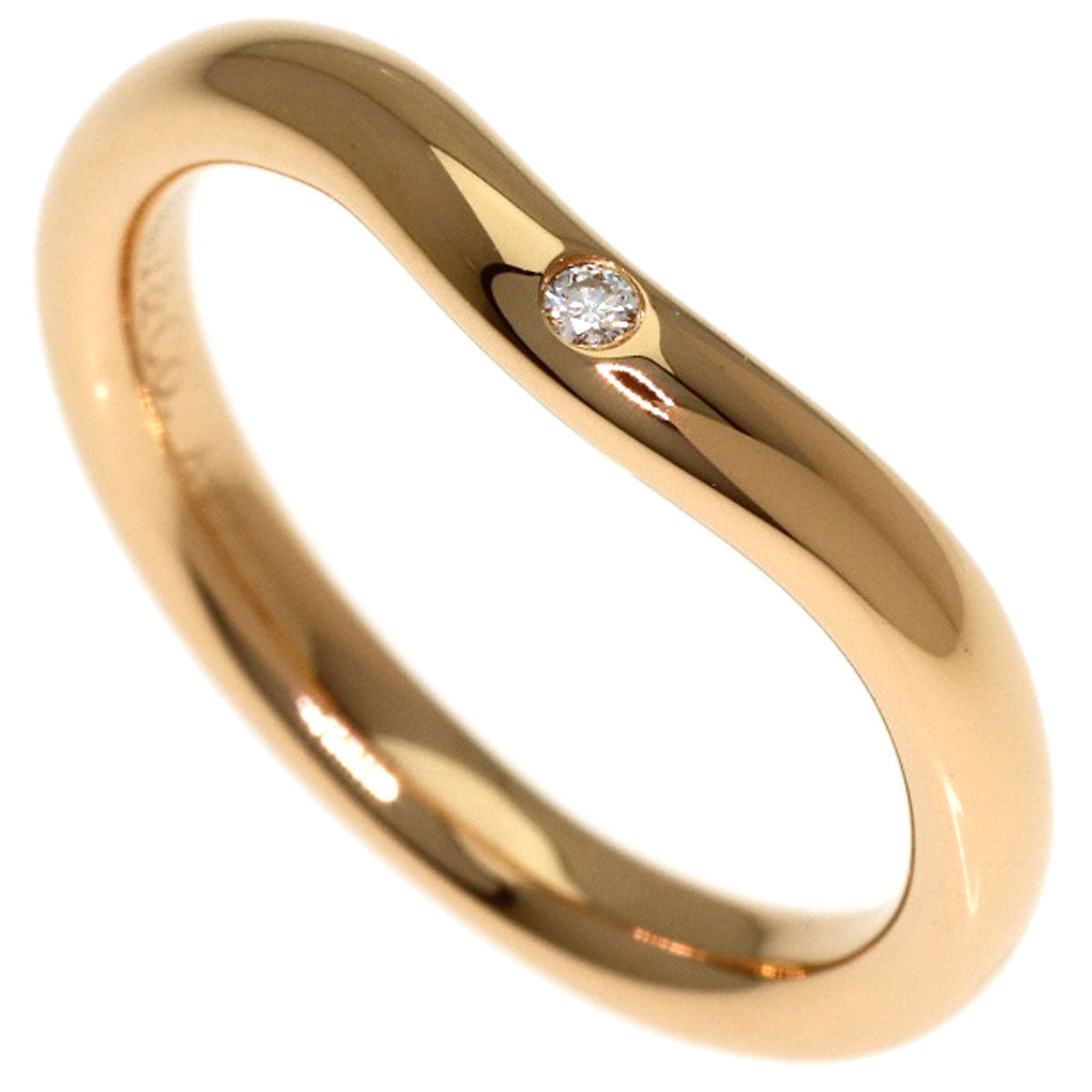 TIFFANY&Co. Curved Band 1P Diamond Ring K18 Pink Gold Ladies [Used]