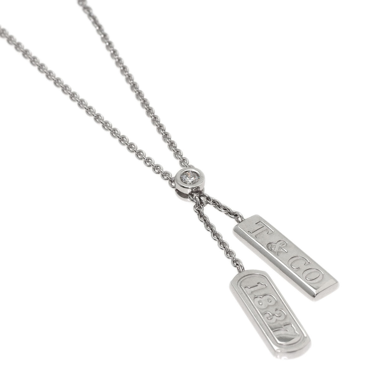 TIFFANY&Co. 1837 Double Bar 1P Diamond Necklace K18 White Gold Ladies [Used]