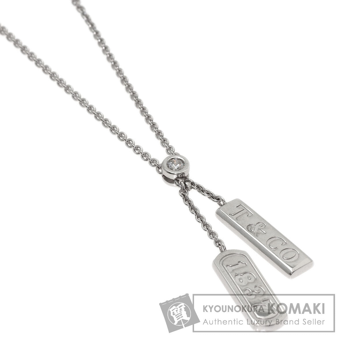 TIFFANY&Co. 1837 Double Bar 1P Diamond Necklace K18 White Gold Ladies [Used]