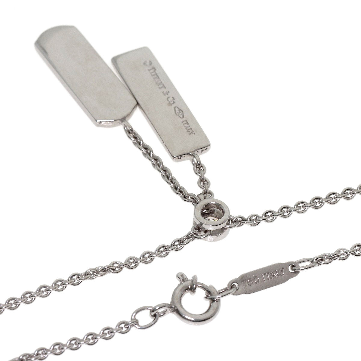TIFFANY&Co. 1837 Double Bar 1P Diamond Necklace K18 White Gold Ladies [Used]