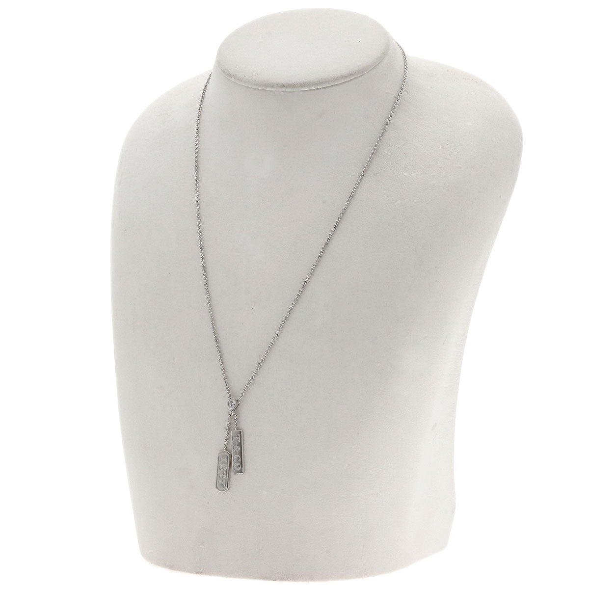 TIFFANY&Co. 1837 Double Bar 1P Diamond Necklace K18 White Gold Ladies [Used]