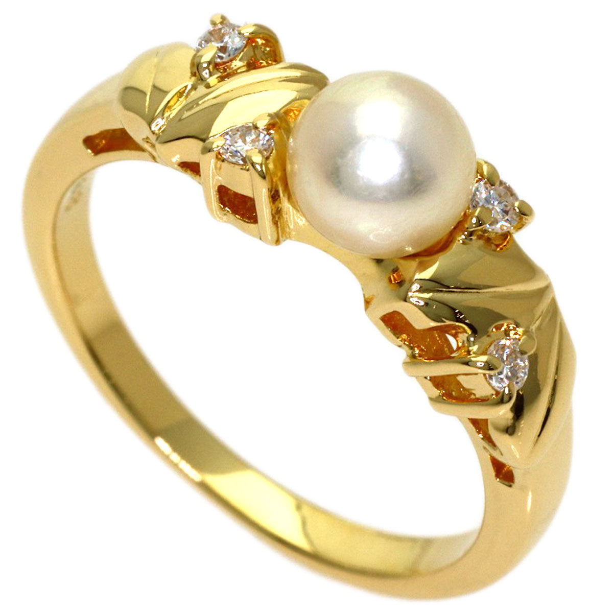 MIKIMOTO Pearl Pearl Diamond Ring K18 Yellow Gold Ladies [Used]