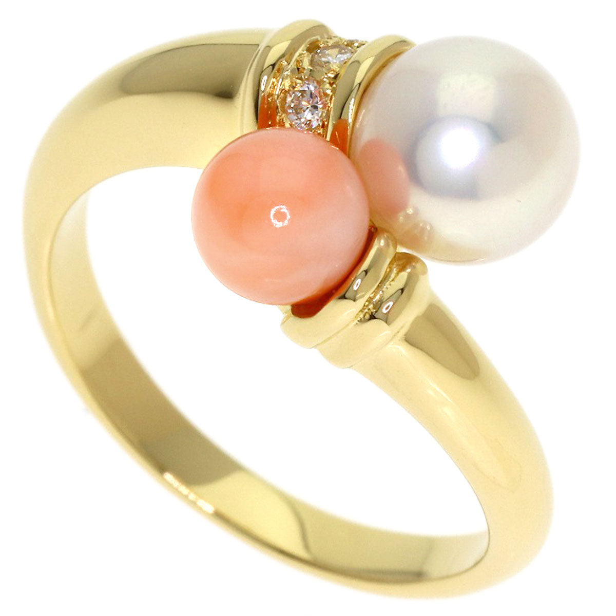 MIKIMOTO Pearl Pearl Coral Coral Ring K18 Yellow Gold Ladies [Used]
