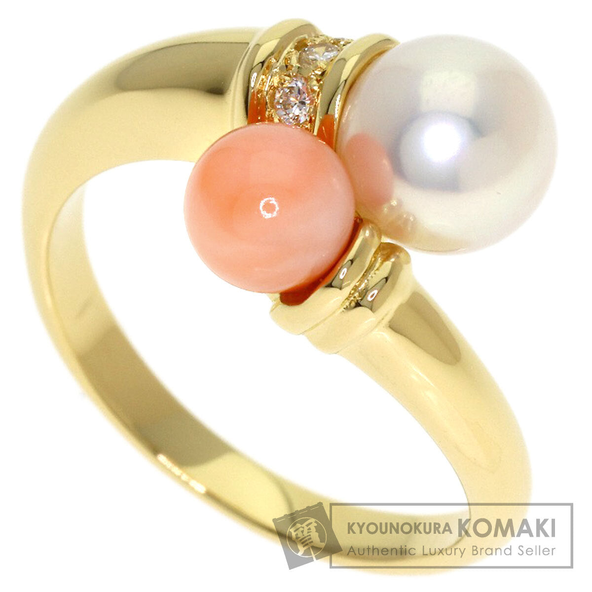 MIKIMOTO Pearl Pearl Coral Coral Ring K18 Yellow Gold Ladies [Used]