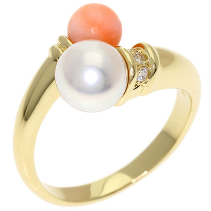 MIKIMOTO Pearl Pearl Coral Coral Ring K18 Yellow Gold Ladies [Used]