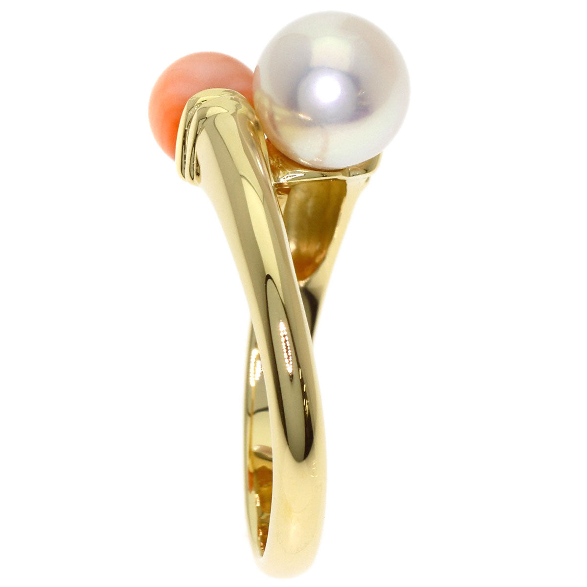 MIKIMOTO Pearl Pearl Coral Coral Ring K18 Yellow Gold Ladies [Used]