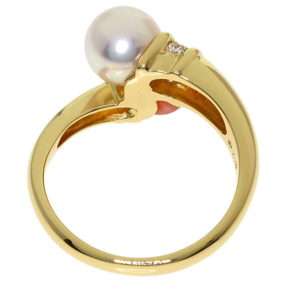 MIKIMOTO Pearl Pearl Coral Coral Ring K18 Yellow Gold Ladies [Used]