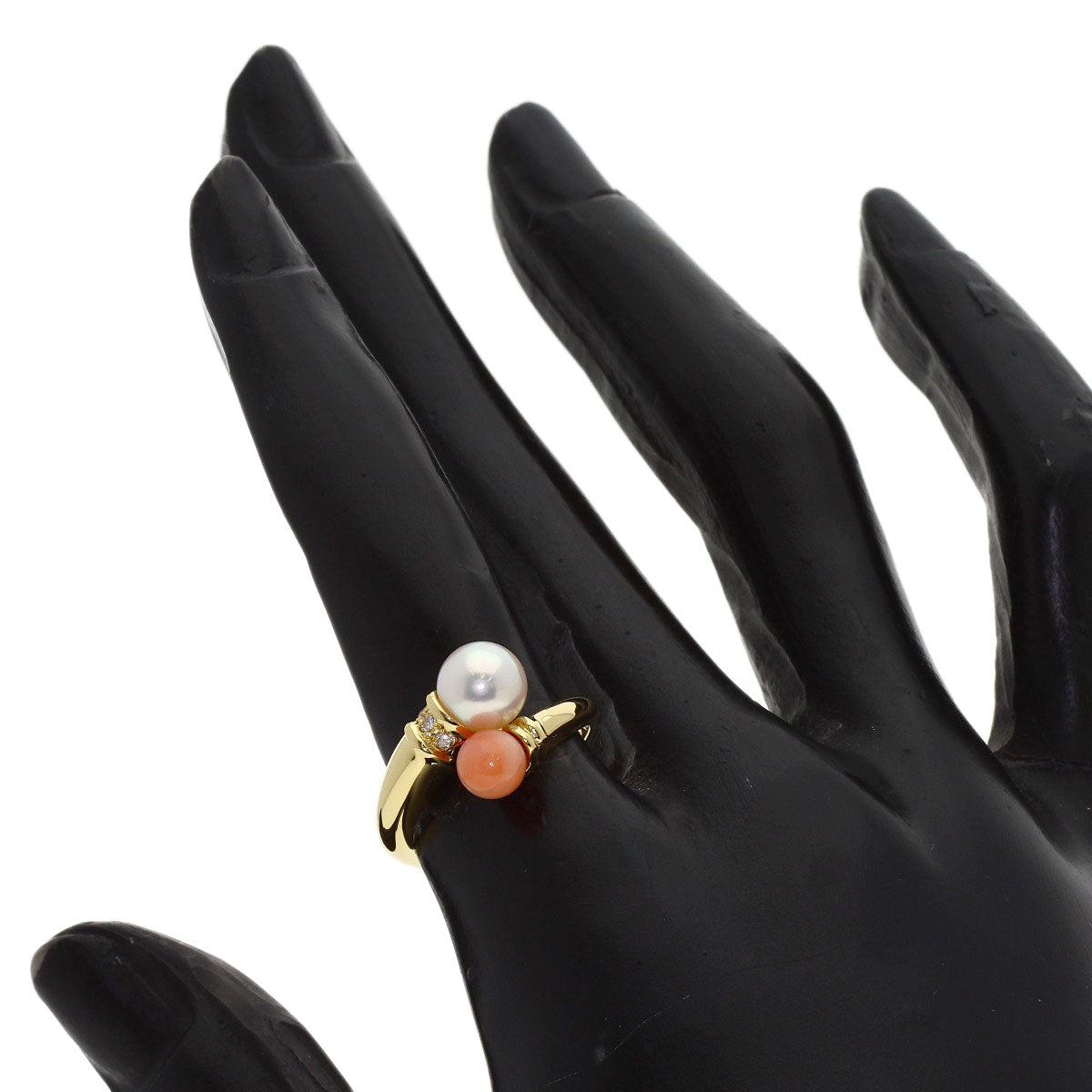 MIKIMOTO Pearl Pearl Coral Coral Ring K18 Yellow Gold Ladies [Used]