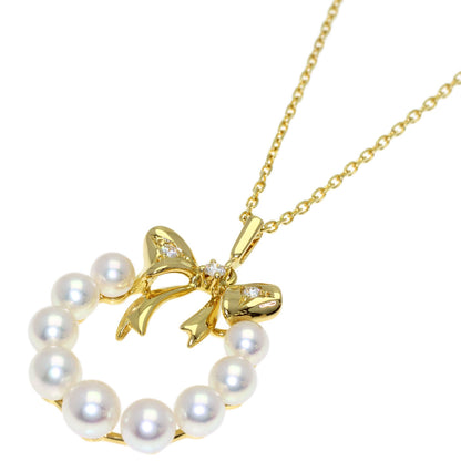 MIKIMOTO Wreath motif Pearl Pearl Diamond Necklace K18 Yellow Gold Ladies [Used]