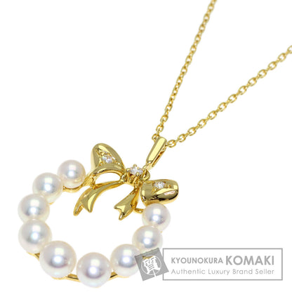 MIKIMOTO Wreath motif Pearl Pearl Diamond Necklace K18 Yellow Gold Ladies [Used]