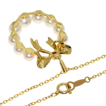 MIKIMOTO Wreath motif Pearl Pearl Diamond Necklace K18 Yellow Gold Ladies [Used]