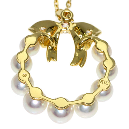 MIKIMOTO Wreath motif Pearl Pearl Diamond Necklace K18 Yellow Gold Ladies [Used]