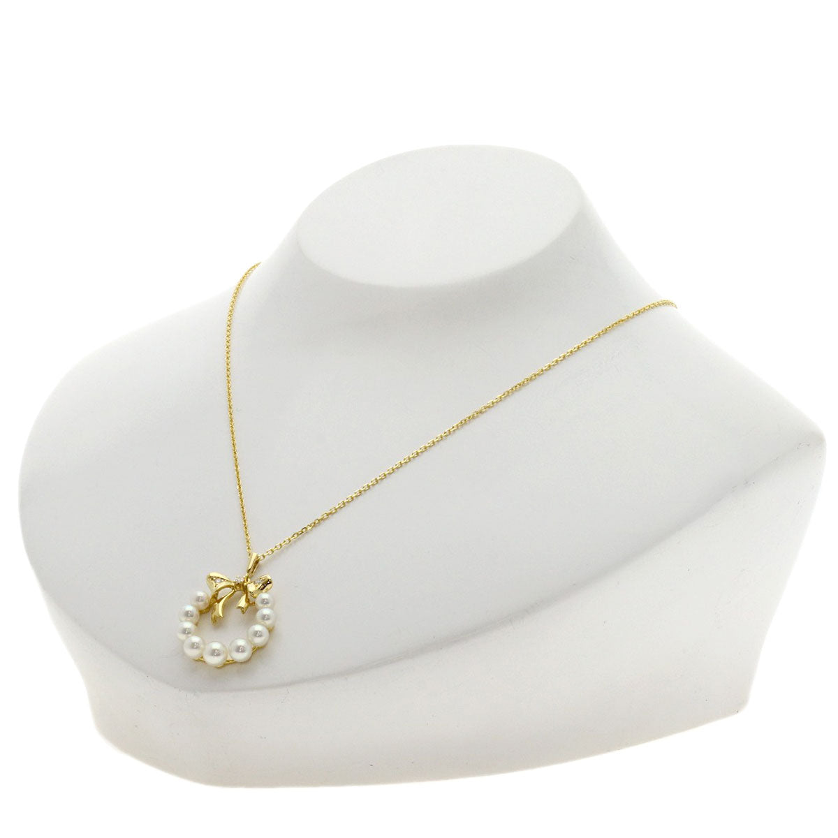 MIKIMOTO Wreath motif Pearl Pearl Diamond Necklace K18 Yellow Gold Ladies [Used]
