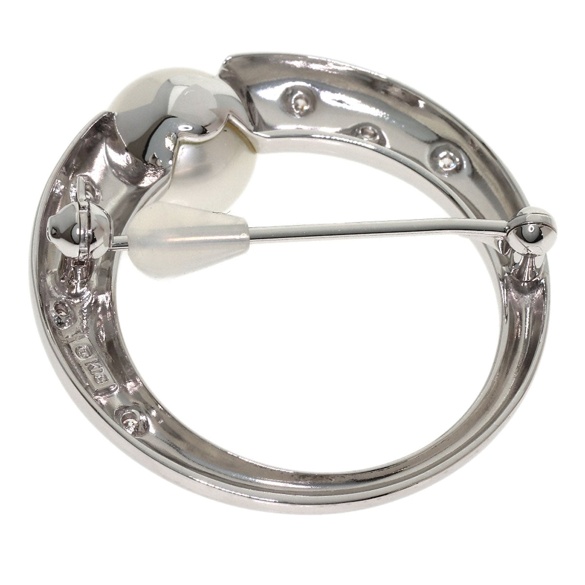 MIKIMOTO Pearl Pearl Diamond Brooch K18 White Gold Ladies [Used]