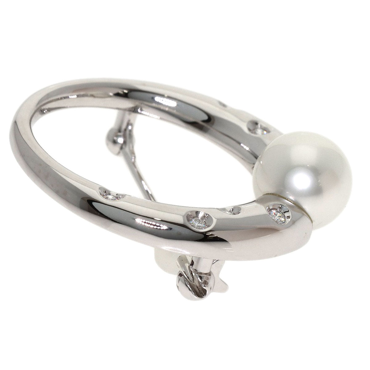 MIKIMOTO Pearl Pearl Diamond Brooch K18 White Gold Ladies [Used]