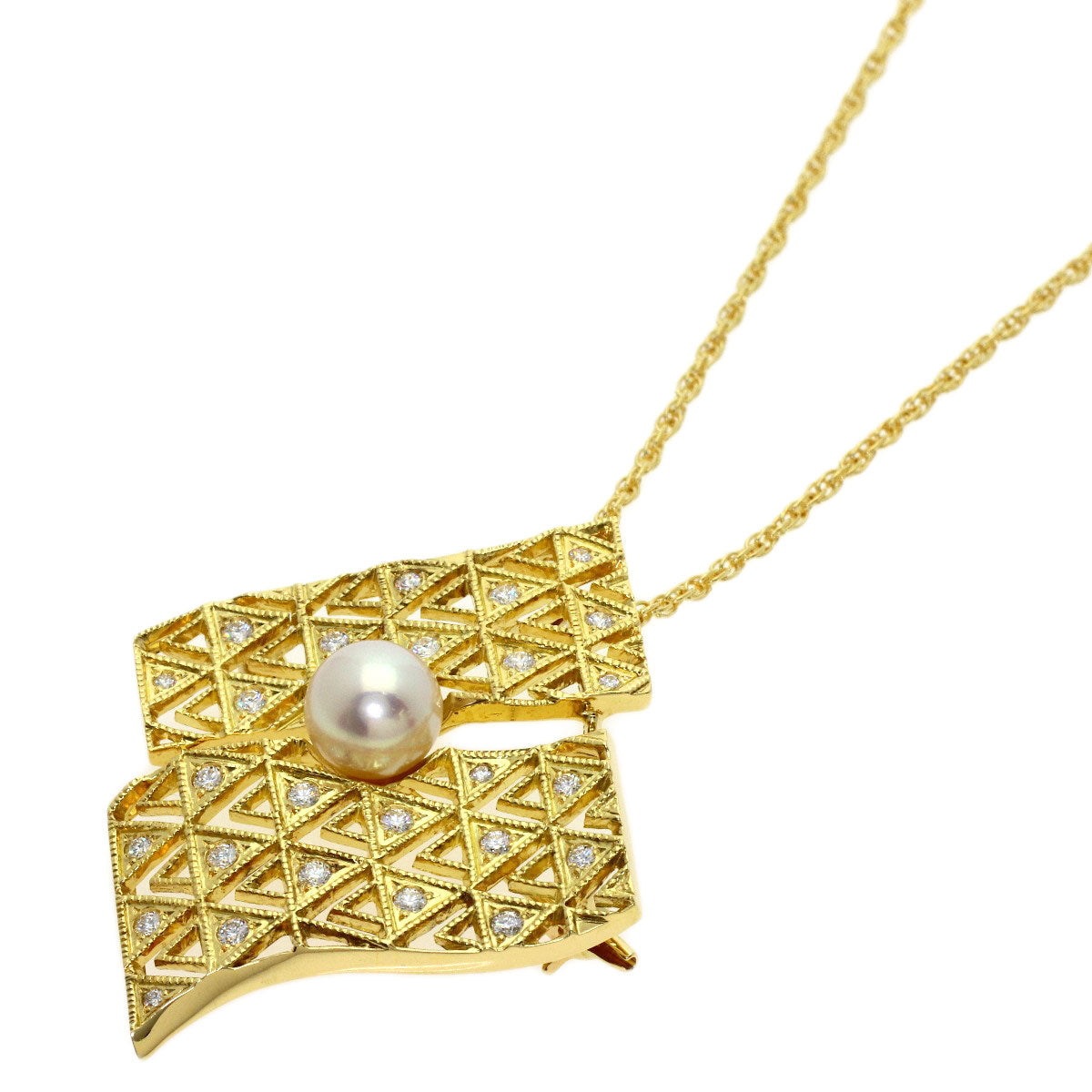 MIKIMOTO Pearl Pearl Diamond 2WAY Necklace K18 Yellow Gold Ladies [Used]