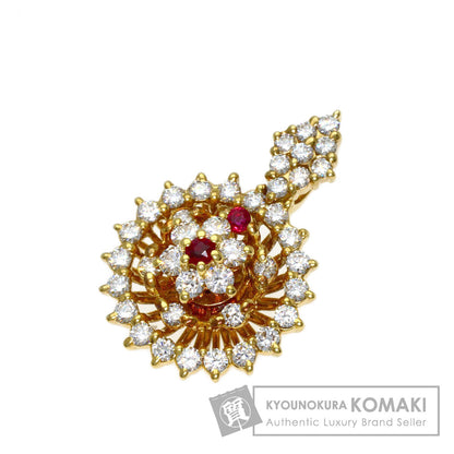 WALTHAM Swing Ruby Diamond Pendant top K18 Yellow Gold Ladies [Used]