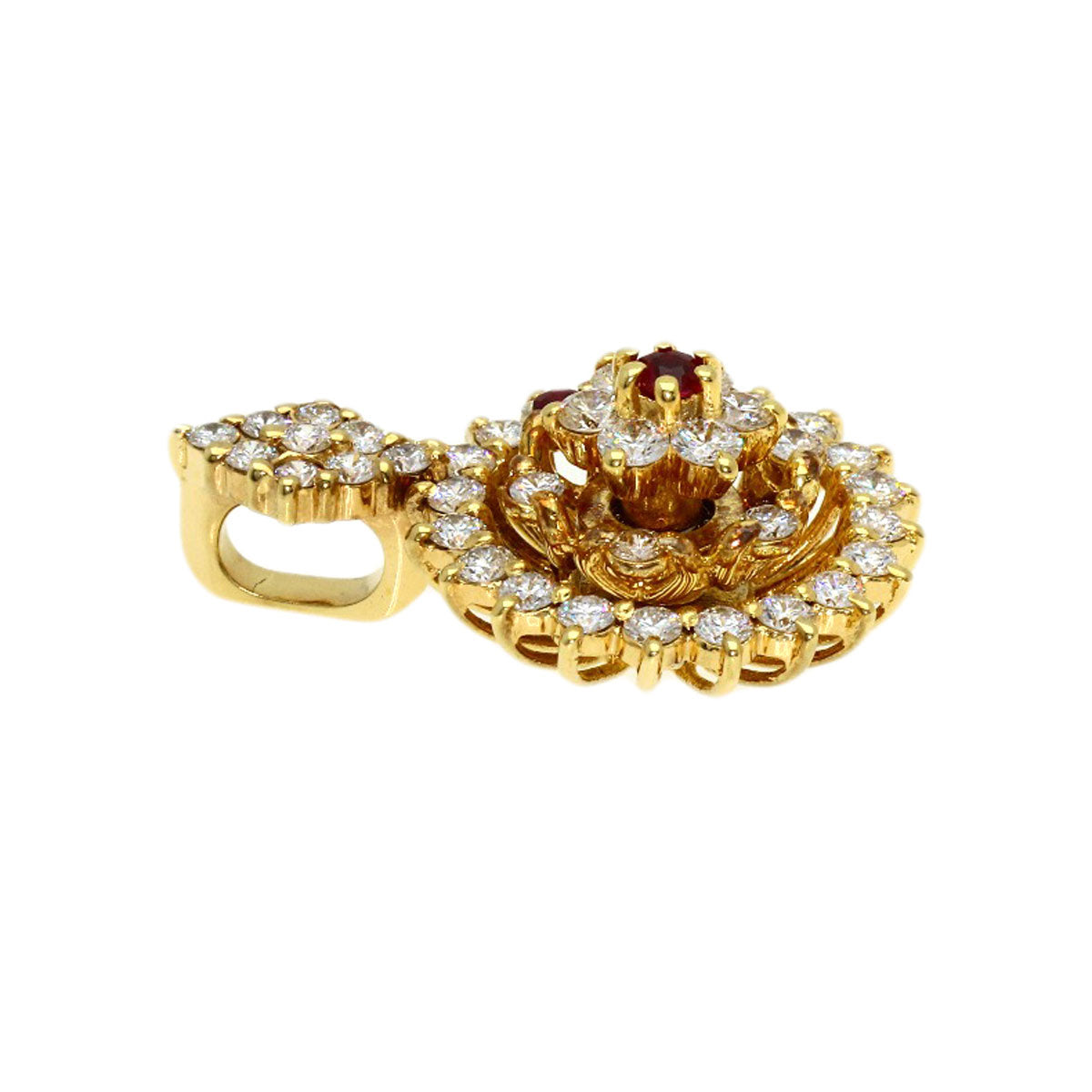 WALTHAM Swing Ruby Diamond Pendant top K18 Yellow Gold Ladies [Used]