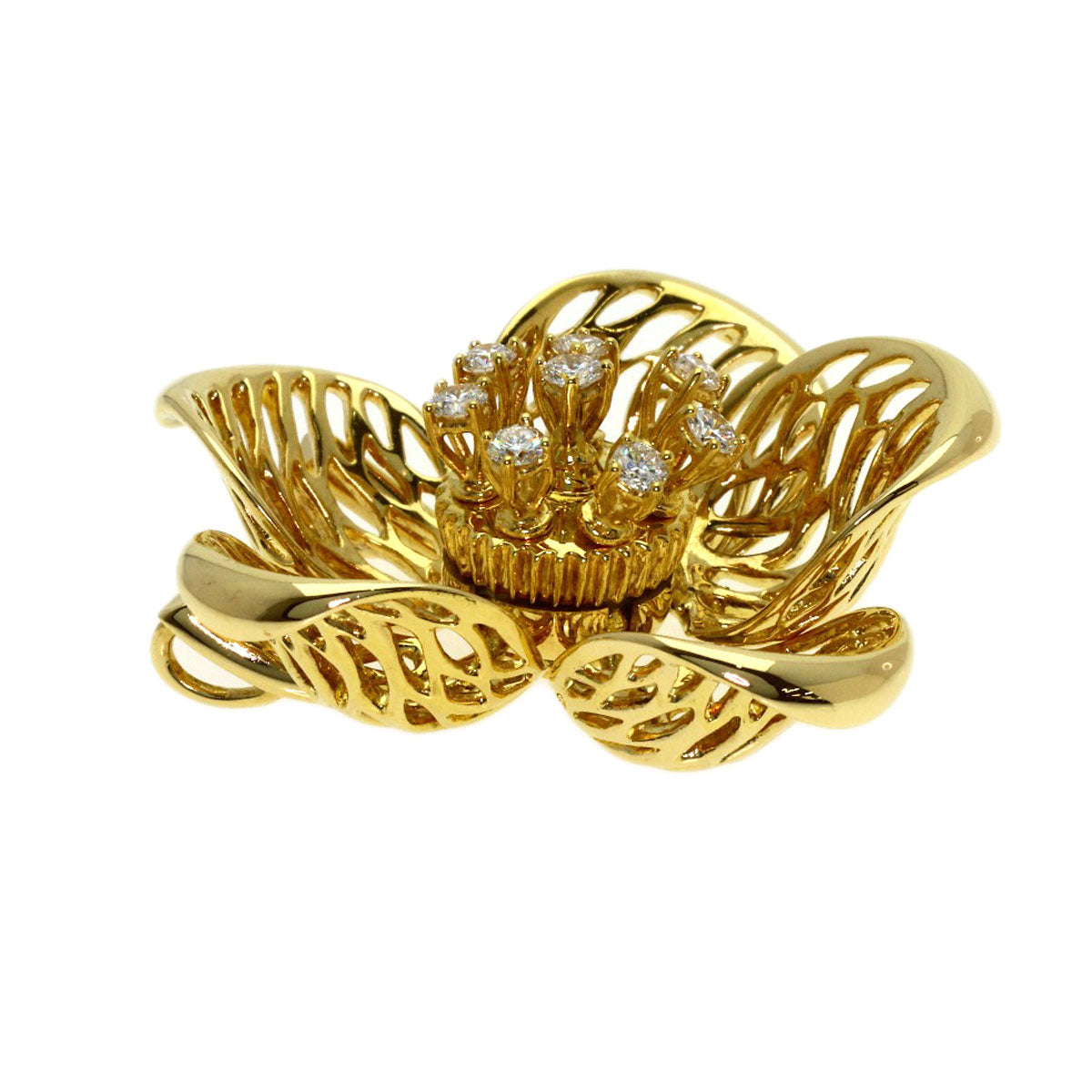 Queen Flower Diamond Pendant top K18 Yellow Gold Ladies [Used]