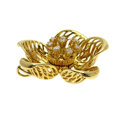 Queen Flower Diamond Pendant top K18 Yellow Gold Ladies [Used]