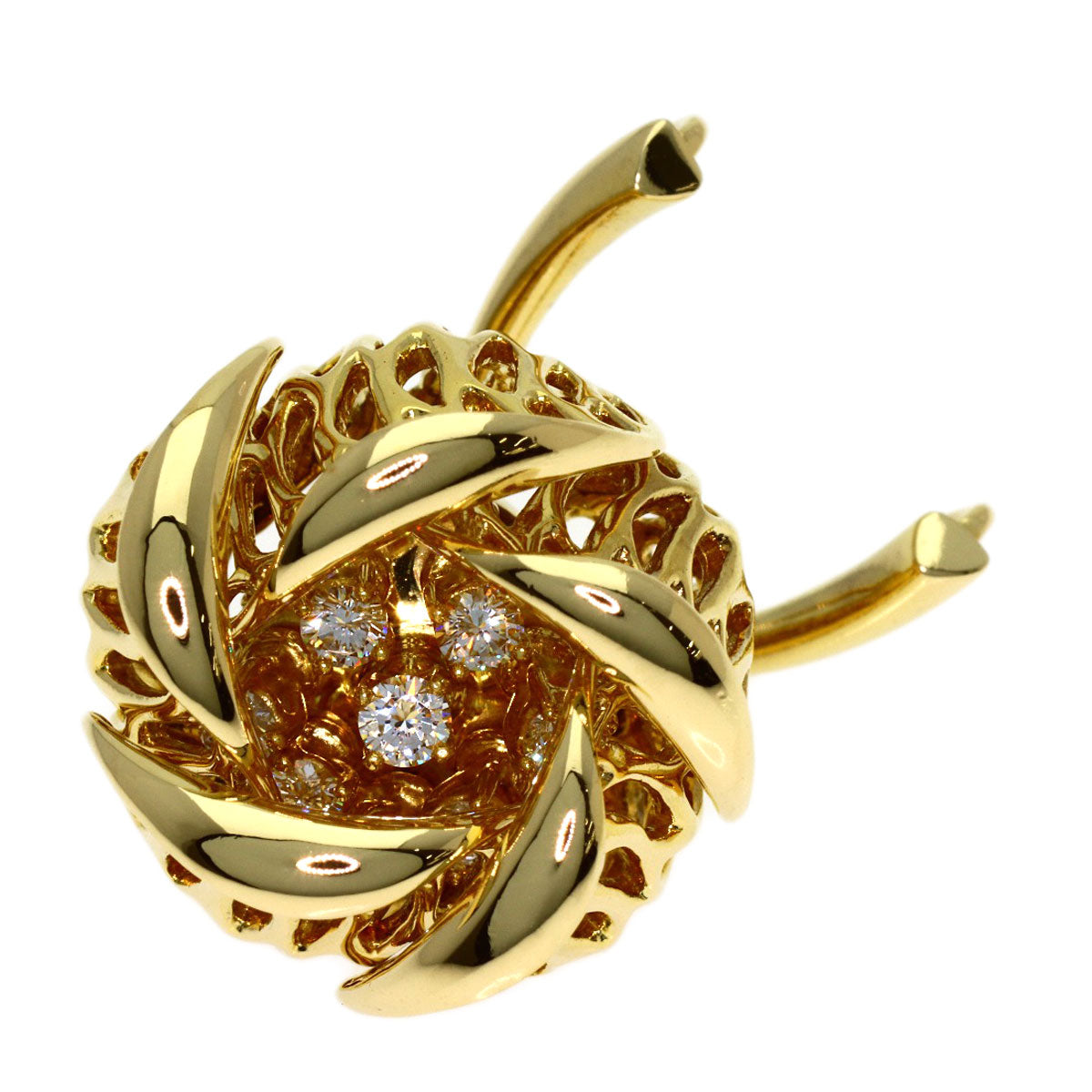 Queen Flower Diamond Pendant top K18 Yellow Gold Ladies [Used]