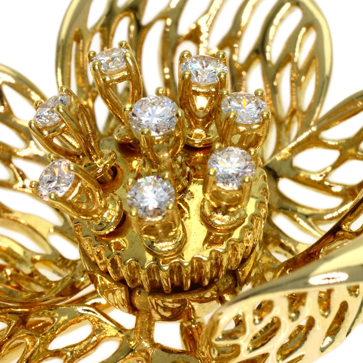 Queen Flower Diamond Pendant top K18 Yellow Gold Ladies [Used]