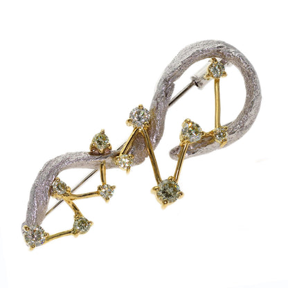 0.791ct Tomoyasu Diamond Brooch Platinum PT900 18K Yellow Gold 9.3g　Ladies
