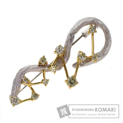 0.791ct Tomoyasu Diamond Brooch Platinum PT900 18K Yellow Gold 9.3g　Ladies