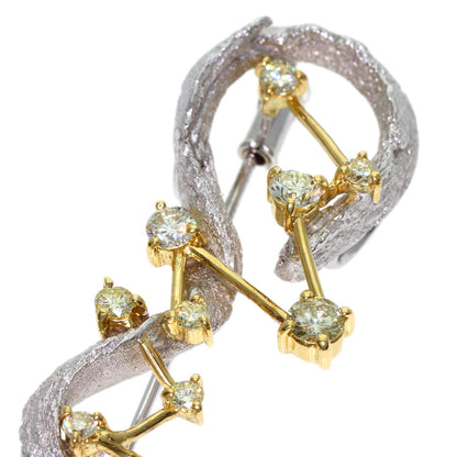 0.791ct Tomoyasu Diamond Brooch Platinum PT900 18K Yellow Gold 9.3g　Ladies
