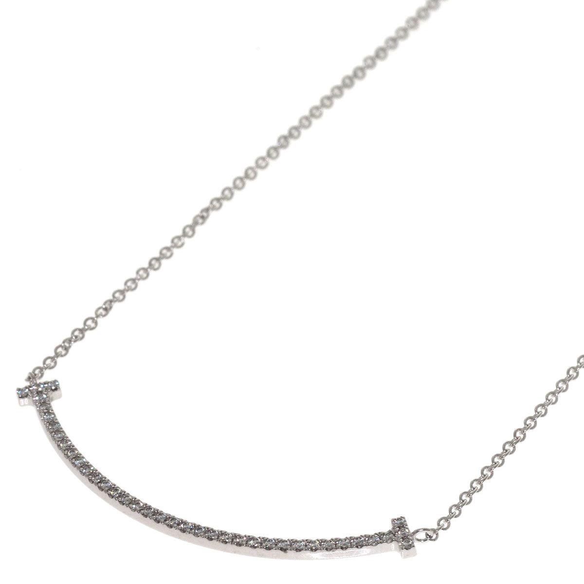 TIFFANY&Co. T Smile Small Diamond Necklace K18 White Gold Ladies [Used]