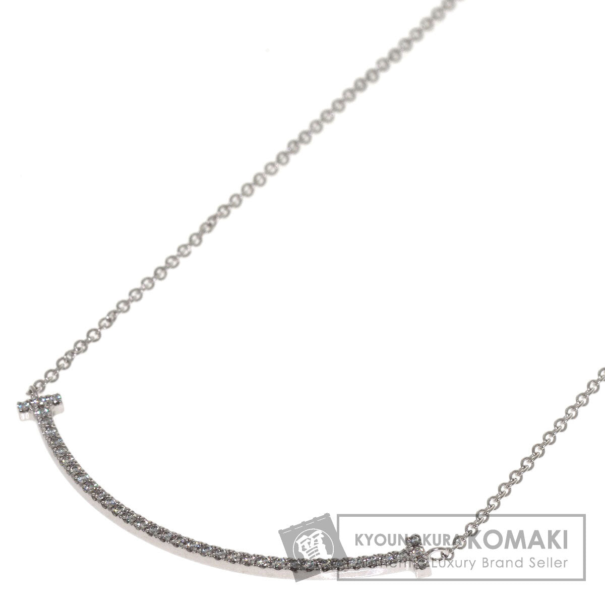 TIFFANY&Co. T Smile Small Diamond Necklace K18 White Gold Ladies [Used]