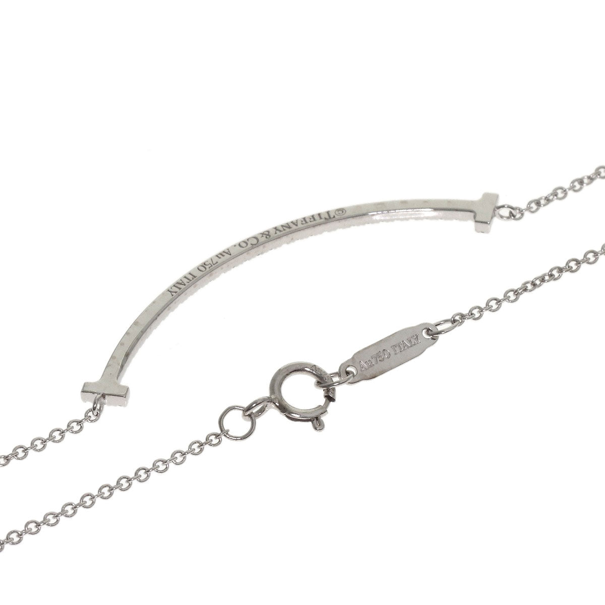 TIFFANY&Co. T Smile Small Diamond Necklace K18 White Gold Ladies [Used]