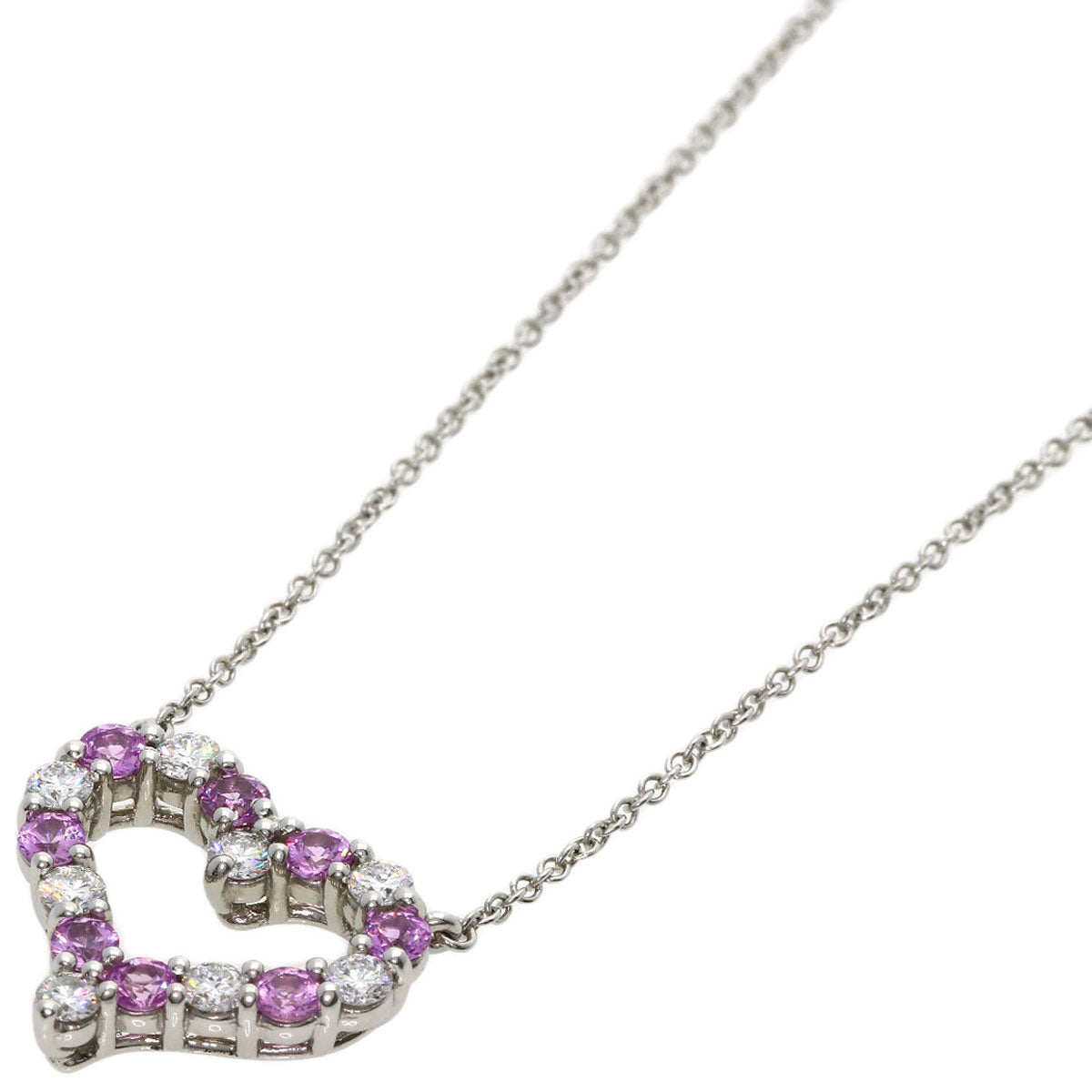TIFFANY&Co. Sentimental Heart Medium Pink Sapphire Diamond Necklace Platinum PT950 Ladies [Used]