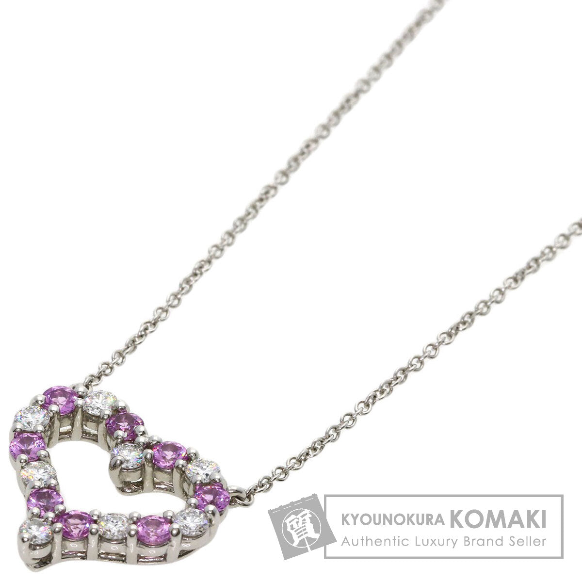 TIFFANY&Co. Sentimental Heart Medium Pink Sapphire Diamond Necklace Platinum PT950 Ladies [Used]