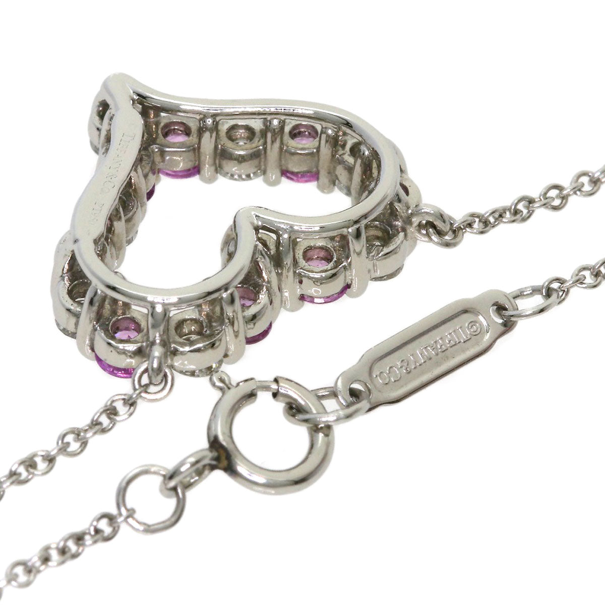 TIFFANY&Co. Sentimental Heart Medium Pink Sapphire Diamond Necklace Platinum PT950 Ladies [Used]