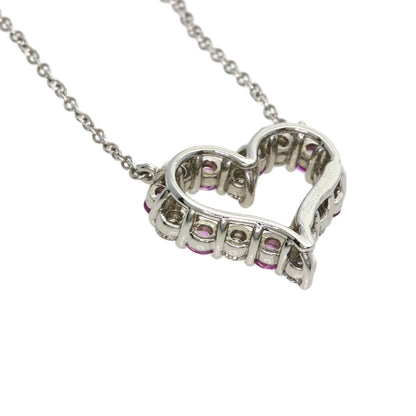 TIFFANY&Co. Sentimental Heart Medium Pink Sapphire Diamond Necklace Platinum PT950 Ladies [Used]