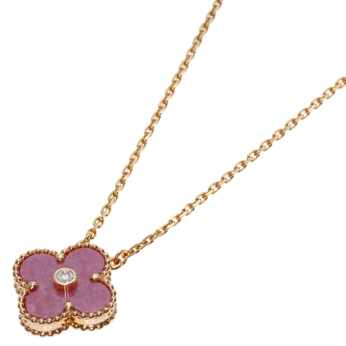 Van Cleef & Arpels Vintage Alhambra Rhodonite Diamond Necklace K18 Pink Gold Ladies [Used]
