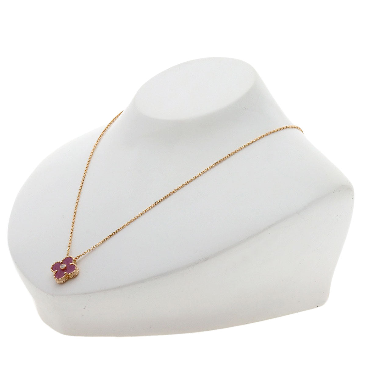 Van Cleef & Arpels Vintage Alhambra Rhodonite Diamond Necklace K18 Pink Gold Ladies [Used]