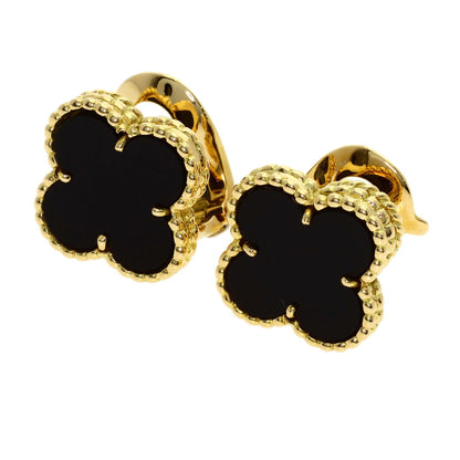 Van Cleef & Arpels Vintage Alhambra Onyx Earring K18 Yellow Gold Ladies [Used]