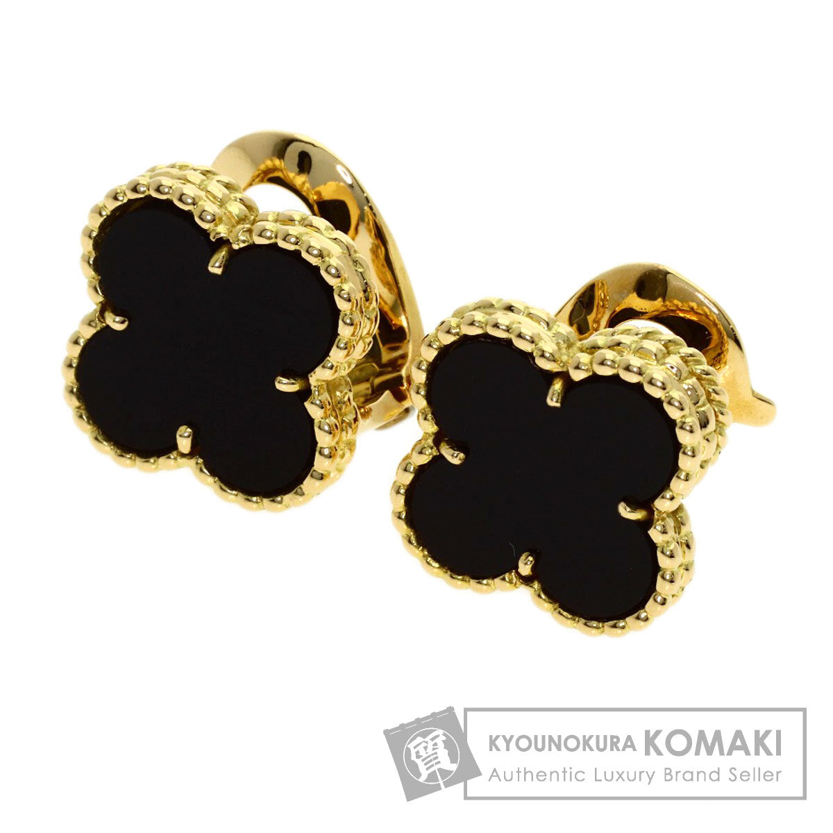Van Cleef & Arpels Vintage Alhambra Onyx Earring K18 Yellow Gold Ladies [Used]