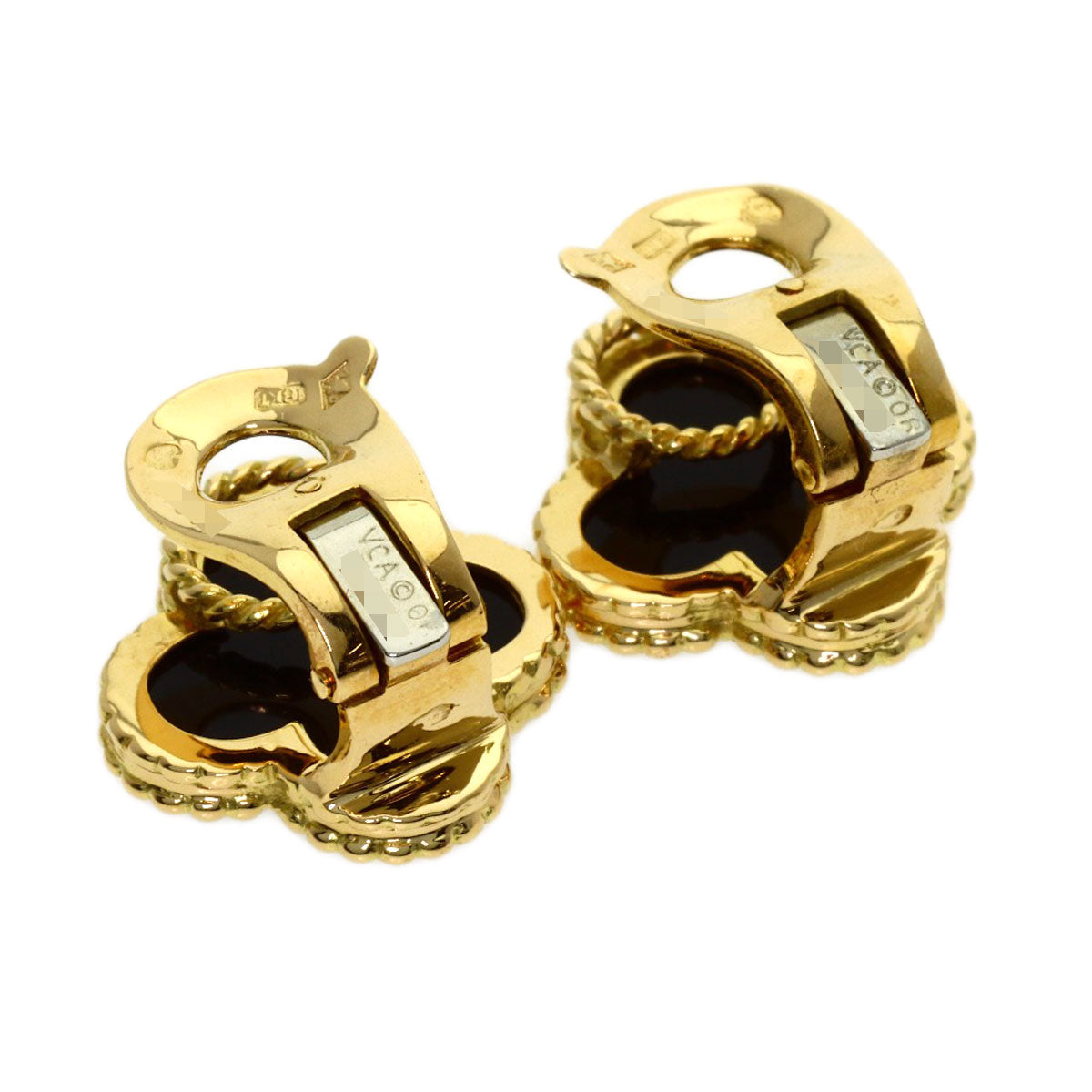 Van Cleef & Arpels Vintage Alhambra Onyx Earring K18 Yellow Gold Ladies [Used]