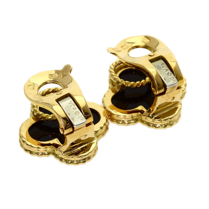 Van Cleef & Arpels Vintage Alhambra Onyx Earring K18 Yellow Gold Ladies [Used]