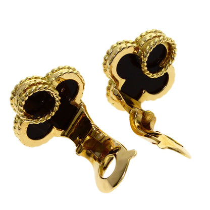 Van Cleef & Arpels Vintage Alhambra Onyx Earring K18 Yellow Gold Ladies [Used]