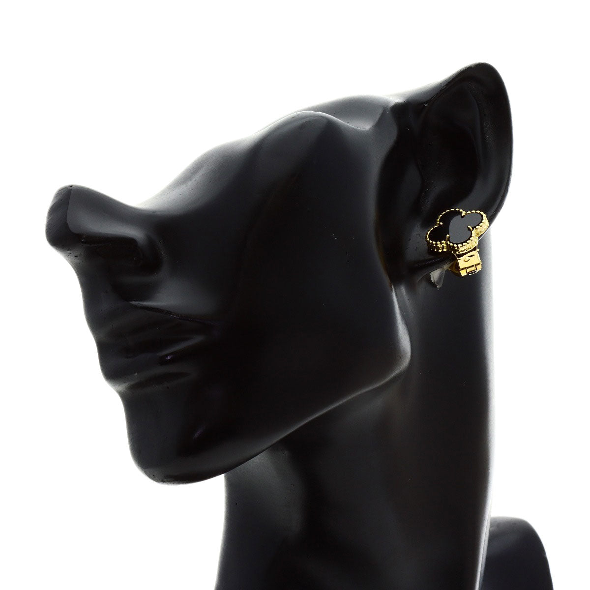 Van Cleef & Arpels Vintage Alhambra Onyx Earring K18 Yellow Gold Ladies [Used]