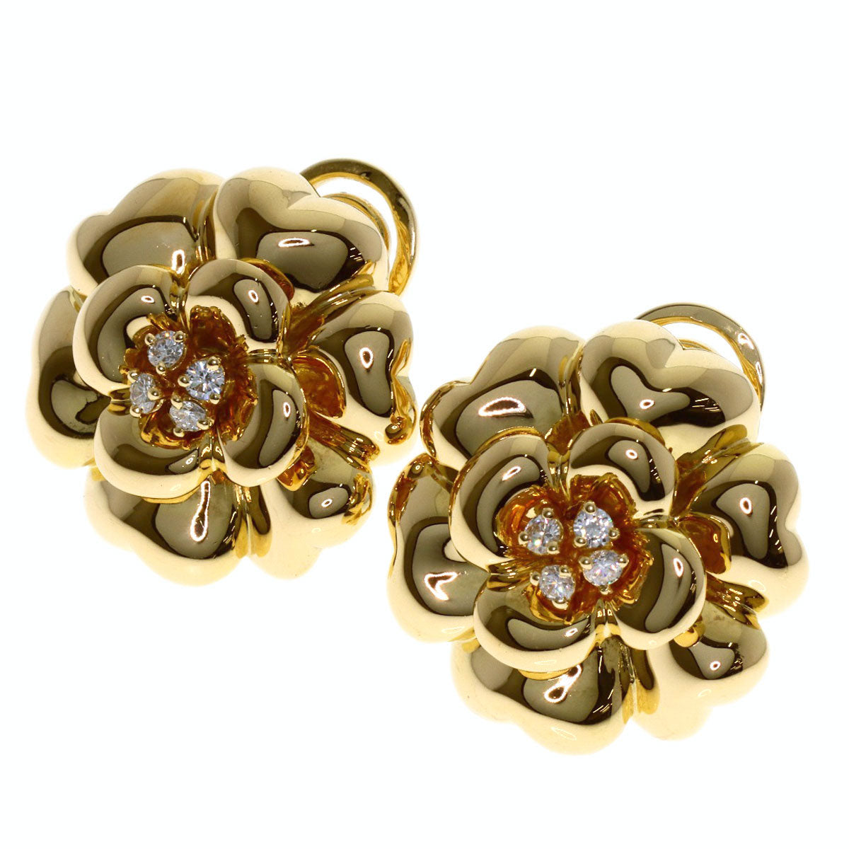 CHANEL Camellia Diamond Earring K18 Yellow Gold Ladies [Used]