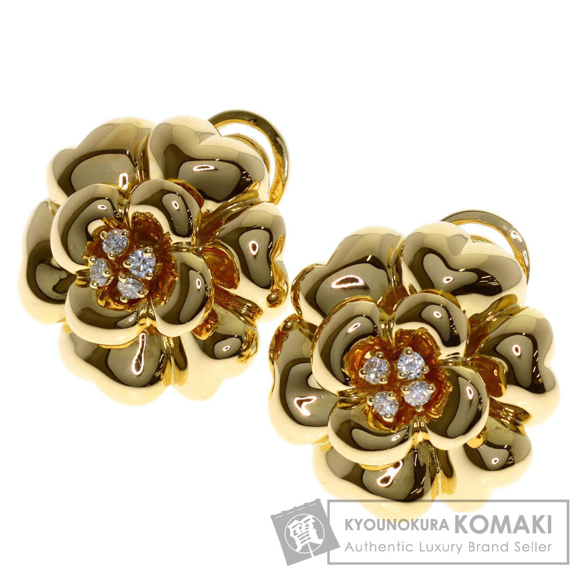 CHANEL Camellia Diamond Earring K18 Yellow Gold Ladies [Used]
