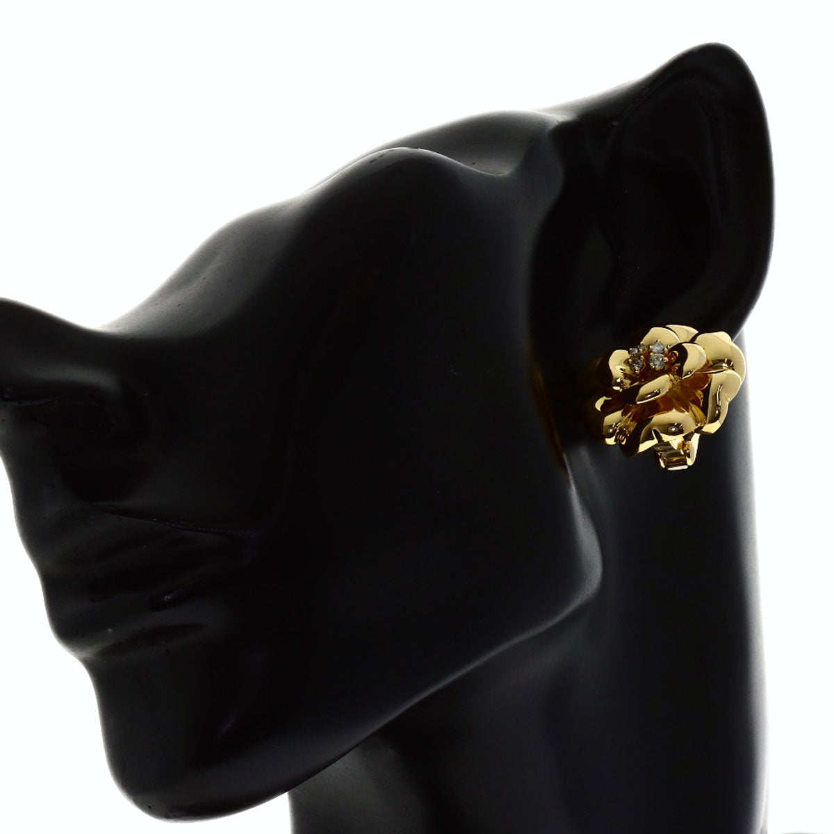 CHANEL Camellia Diamond Earring K18 Yellow Gold Ladies [Used]