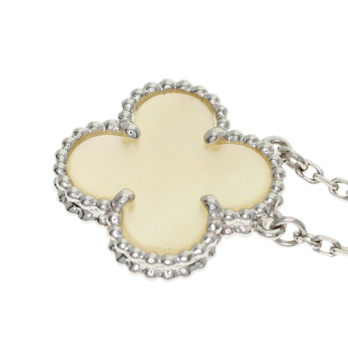 Van Cleef & Arpels Vintage Alhambra white shell Necklace K18 White Gold Ladies [Used]
